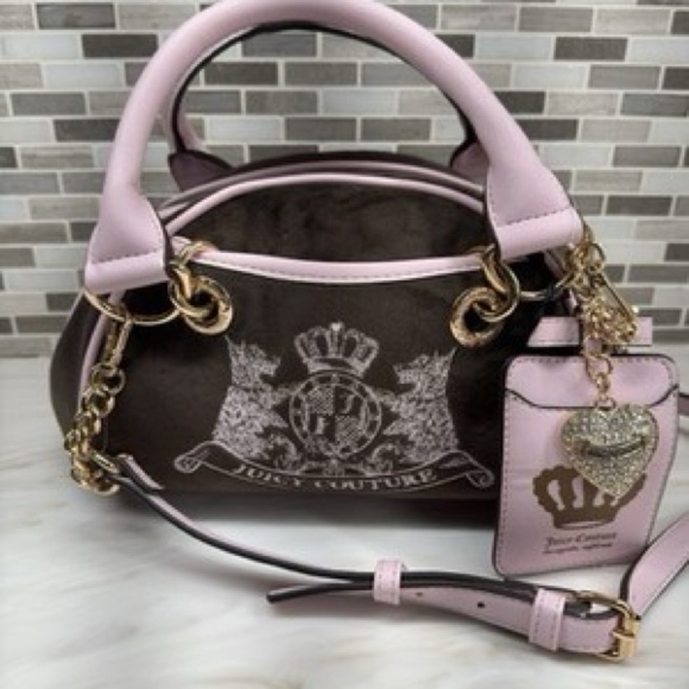 Juicy Couture Pink and Brown Satchel with Gold Accents - Picture 2 of 7